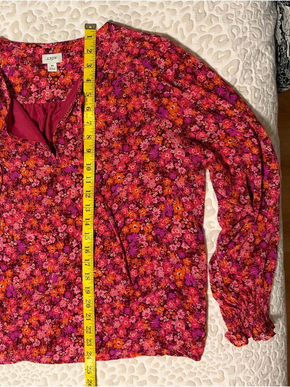 J. Crew Pink Floral Tie-Neck Long Sleeve Blouse. Size-M